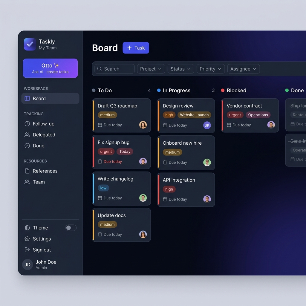 Taskly Kanban board