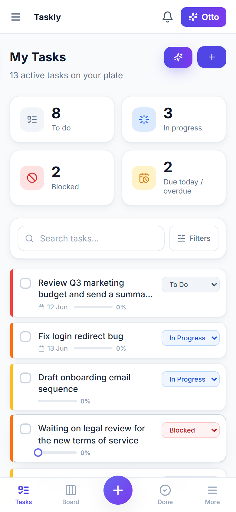 Taskly task list on mobile