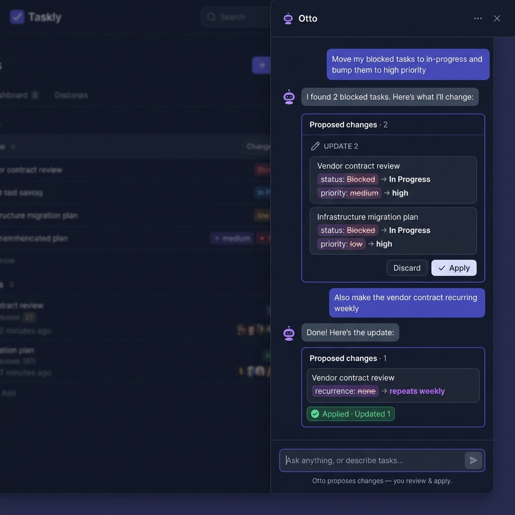 Otto editing existing tasks with a diff preview
